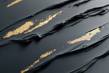 Wall Mural - Bold deep black and navy acrylic brushstrokes are elegantly complemented by shimmering gold leaf accents, perfect for conveying sophistication in fashion marketing materials