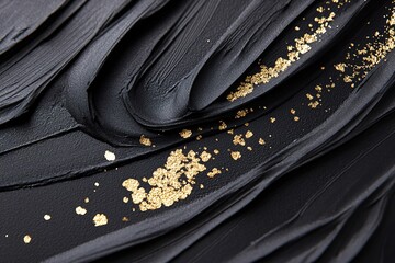 Poster - Bold black and navy brushstrokes blend with vibrant gold highlights, creating a striking contrast that exudes sophistication and power, perfect for high-end fashion campaigns