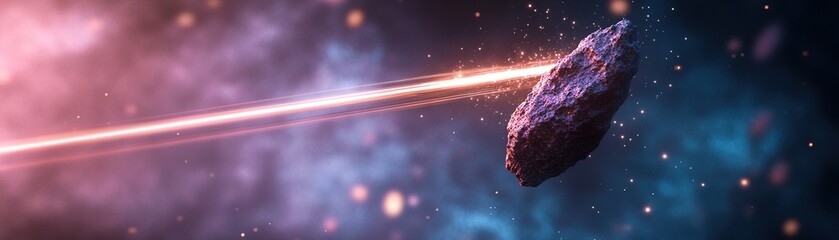 Poster - Minimalist meteor trails traverse a deep-space environment, leaving luminous trails that divide the scene. The cosmic atmosphere showcases a blend of colors enhancing the visual experience