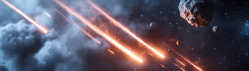 Poster - Minimalist meteor trails create dynamic lines across a vast deep-space background, while fading light offers opportunities for clear text placement in the scene