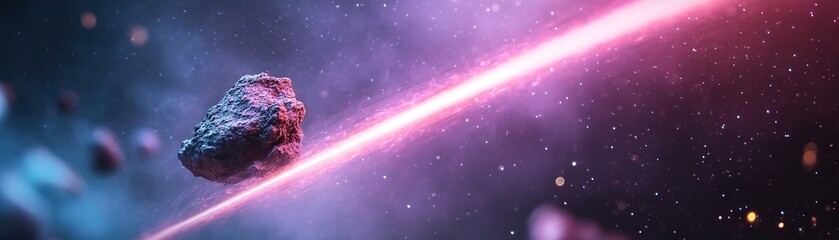 Poster - Meteor trails illuminate the deep-space backdrop, creating a serene atmosphere. The light trails provide natural sections for clear, unobtrusive text integration