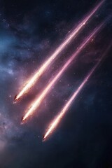 Poster - Three minimalist meteor trails streak across a deep-space background, leaving glowing light trails that enhance the celestial atmosphere while providing clear text placement
