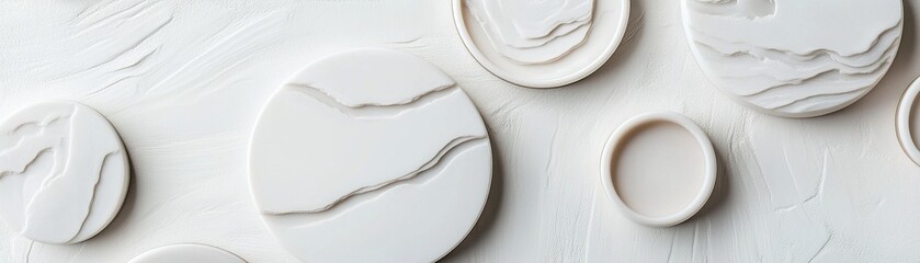 Poster - a collection of minimalist white and platinum acrylic textures featuring subtle pearlescent effects,