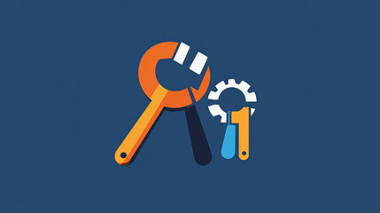 Poster - Support, CMS content management system icon, vector thin line pictogram. Customer service help or call center icon of phone headset and wrench, 24 for 7 user support chat for CMS content management