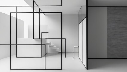 Aufkleber - Abstract Geometric Composition in Monochromatic Space