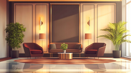 Wall Mural - Luxury modern hotel lobby with a stylish reception area and relaxing lounge