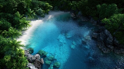 Wall Mural - A beautiful blue ocean with a sandy beach in the background