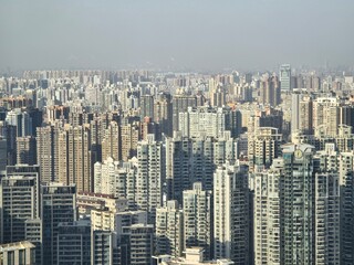  Aerial view of Lujiazui CBD and the Bund in Shanghai city in China