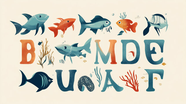 Underwater sea animals in font, undersea type semicolon of fish and urchin, cartoon vector. Semicolon punctuation mark in ocean alphabet or undersea typeface and sea font as underwater fishes