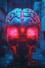 Poster - Human brain aglow, encapsulating the essence of stock markets, machine learning, and neural networks