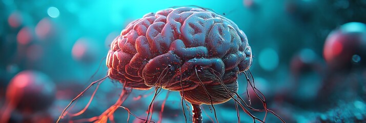 Poster - A 3D representation of the human brain, neuroscience, stock investments, a radiant network, technological innovations, and scientific research