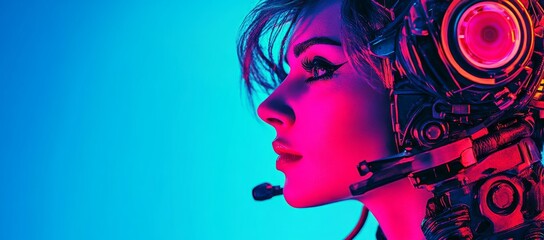 Concept of a woman merging into digital circuitry, highlighting the intersection between stock and human connection