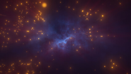 Wall Mural - a glowing, golden abstract background with scattered light particles and smoky textures, resembling 