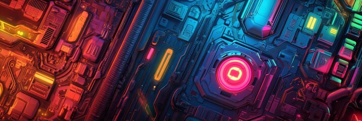 Fototapete - A tech background with blue and green glowing digital circuitry and data transfer patterns