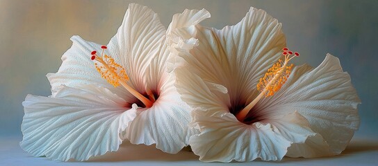 Poster - Artistic Close-Up of Hibiscus Blossom with Illuminated Delicate White Petals, Nature Floral Background