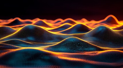 Poster - In a dark setting, golden lines create a network of luminous dots and triangles in an abstract design