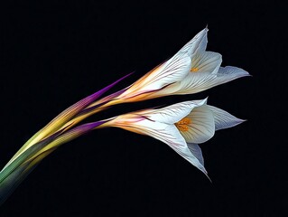 Wall Mural - A close up of two white flowers on a black background