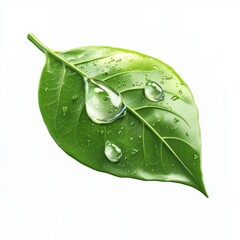 Sticker - sparkling raindrop on a leaf, isolated on white