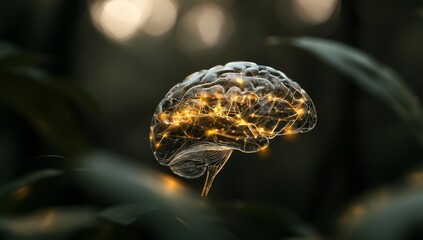 Poster - human brain activity depicted with neural pathways. illustration of external cerebral connections in