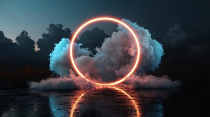 Aufkleber - Glowing geometric shapes within a round frame