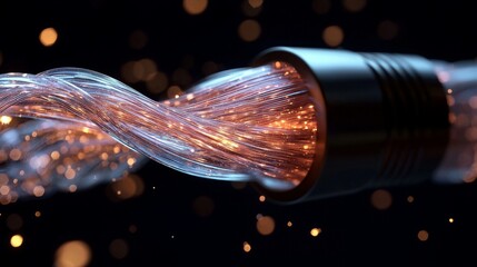 Poster - An abstract depiction of orange particles from optical fiber in 3D