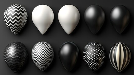 Poster - Black and white patterned balloons arranged aesthetically