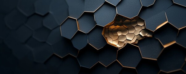 Poster - Hexagonal dark blue textured background. 3D illustration, 3D rendering