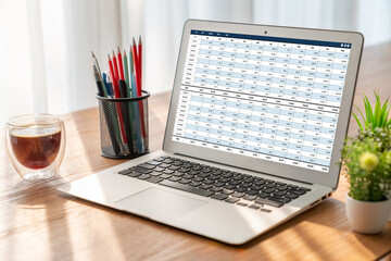 Poster - accounting software on computer screen showing financial statement spreadsheets and account balance 