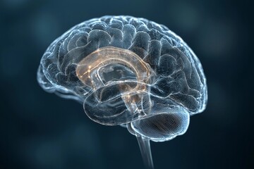 Poster - A digital illustration depicting the human brain with electrical activity, flashes, and lightning on a blue background