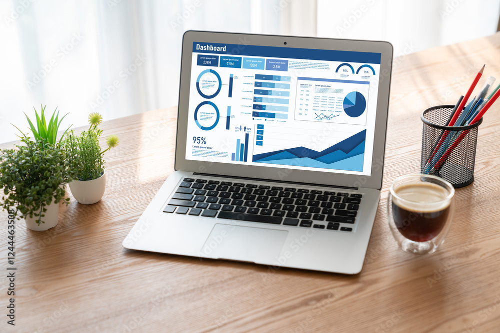 Business data dashboard provide business intelligence analytic for marketing strategy planning snugly with big data set to analyze customer demands and foreseeing business future