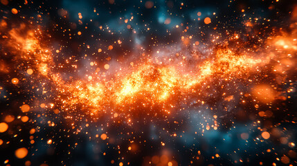 Wall Mural - bright orange and blue galaxy with a lot of fire and sparks. the fire and sparks give the galaxy a s