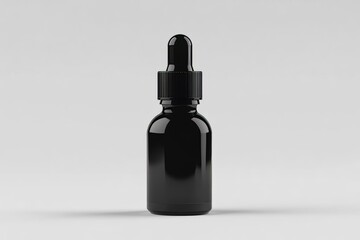 Poster - A minimalist studio shot of a dark glass bottle displaying cosmetic oil