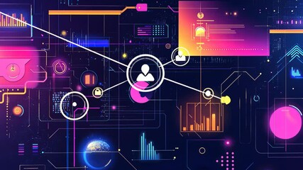 Poster - Dynamic data network with futuristic graphs and interactive interface elements