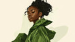 © Thiago - Fashion portrait. black woman wearing green high fashion clothing. generative ai. Fashion & Costume Design. Illustration