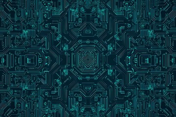 abstract close-up of a glowing blue digital circuit board, showcasing intricate connections and tech