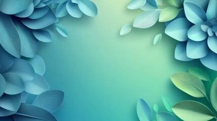 Poster - Stunning abstract background featuring layered leaves and petals in blue and green tones