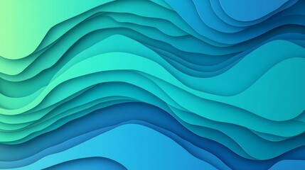 Poster - Vibrant abstraction with layered waves showcasing a gradient of blue and green tones for a modern background design
