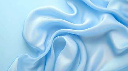 Poster - Soft blue silk fabric elegantly draped over a smooth pastel background for a serene and calming visual experience