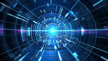 Aufkleber - Futuristic tunnel with glowing blue lights creating a dynamic motion effect