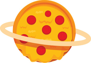 Poster - cartoon pepperoni pizza planet rotating in the cosmos