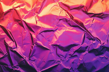 Wall Mural - Vibrant crumpled foil with gradient colors of purple and orange.