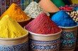 © Ilia - Vibrant spice market display with colorful powder mounds