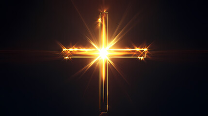 Wall Mural - Illuminated cross of light on a black background, offering copy space for text, generative ai, modern, powerful, and sacred design. Sacred Spaces & Temples. Illustration