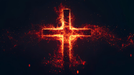Wall Mural - Illuminated cross of light on a black background, offering copy space for text, generative ai, modern, powerful, and sacred design. Sacred Spaces & Temples. Illustration