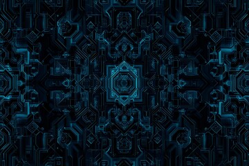 abstract close-up of a glowing blue digital circuit board, showcasing intricate connections and tech