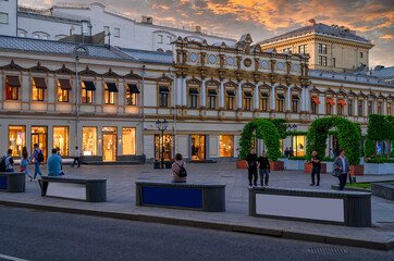 Wall Mural - street in center of moscow in russia. cozy sunset cityscape in moscow. architecture and landmarks of