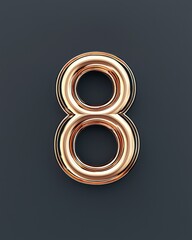 Poster - A stunning 3D rendering of the number eight, showcasing a metallic texture against a dark background, ideal for modern design projects and digital artwork.