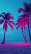 © retirementfun - Neon pink & blue coconut trees, gray palm leaves backdrop, scene, graphic