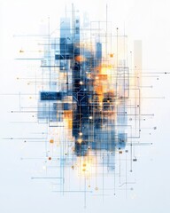 Poster - An abstract digital design featuring intricate patterns and glowing lights, representing advanced technology and innovation concepts.