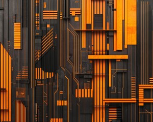 Poster - Abstract composition featuring vibrant orange and dark patterns, symbolizing modern technology and innovation. Perfect for tech-related themes.